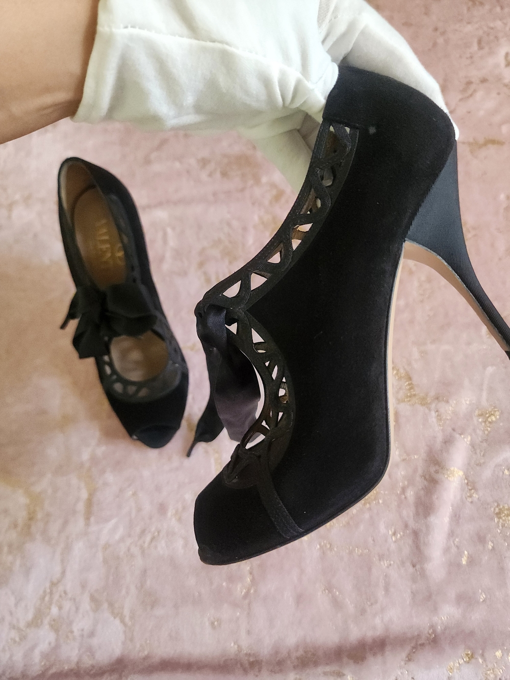 VALENTINO GARAVANI | Black Lace-Up Peep Toe Pumps - Picture 8 of 16